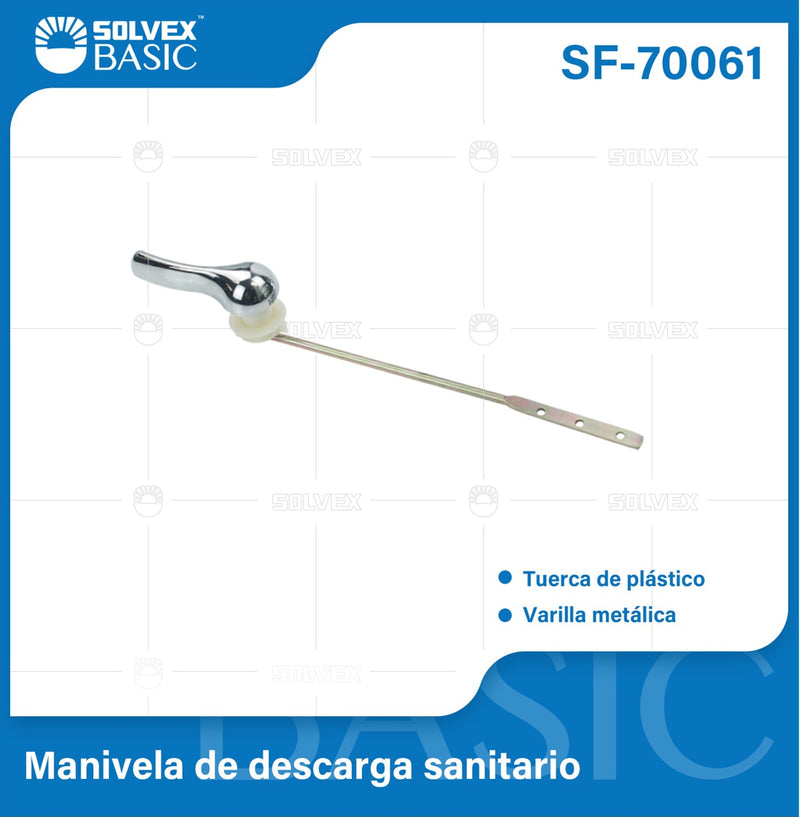 Balancín de Descarga para Inodoro Cromado. Manija Sanitaria con Varilla Metálica y Tuerca Plástica.