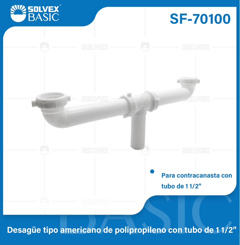 Trampa Sifón Doble 1 1/2" De Polipropileno Para fregador. Desagüe de dos vías.
