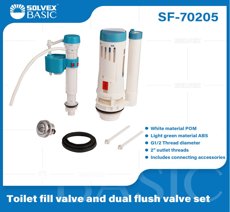 Válvula de Llenado y Descarga Doble para Inodoro 2". Kit de Repuesto Sanitario con Botón y Accesorios.