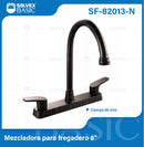 Grifo Mezclador 8" para fregador de Cocina. Pluma Llave Negra con Tubo Alto y Doble Maneral.