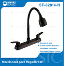 Grifo Mezclador 8" para fregador de Cocina. Pluma Llave Negra con Cuello Flexible y Doble Función.