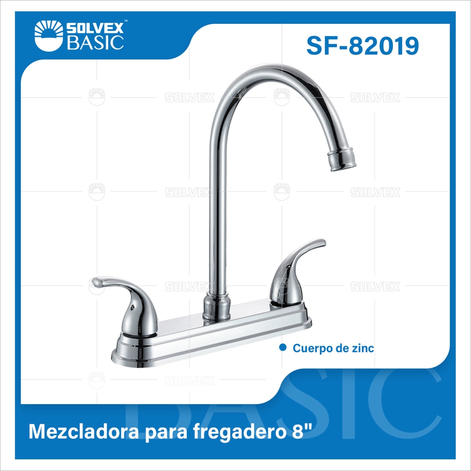 Grifo Mezclador 8" para fregador de Cocina. Pluma Llave Cromada con Manijas.