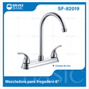Grifo Mezclador 8" para fregador de Cocina. Pluma Llave Cromada con Manijas.