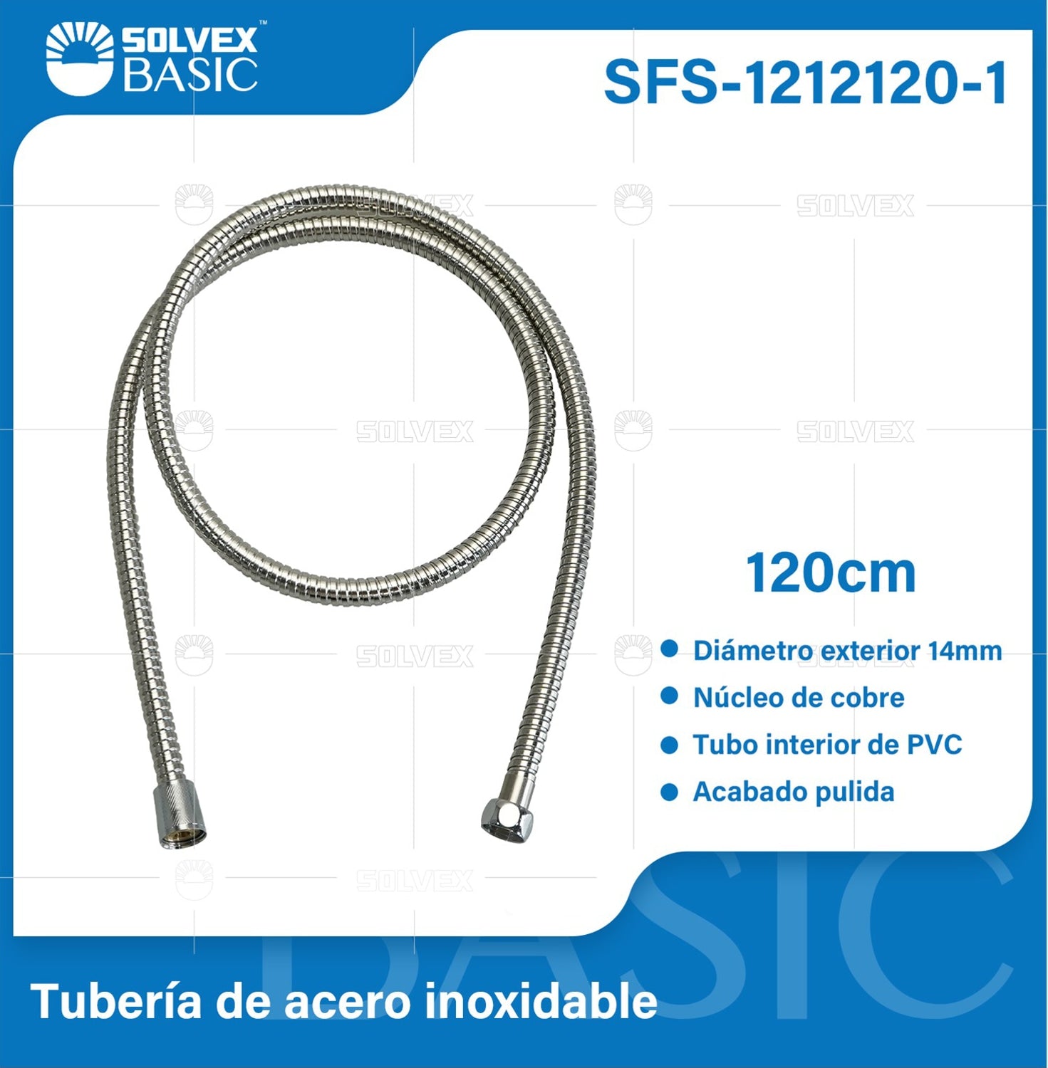 Manguera Flexible 120 cm para Ducha Tipo Teléfono. Acero Inoxidable con Interior PVC y Núcleo de Latón.