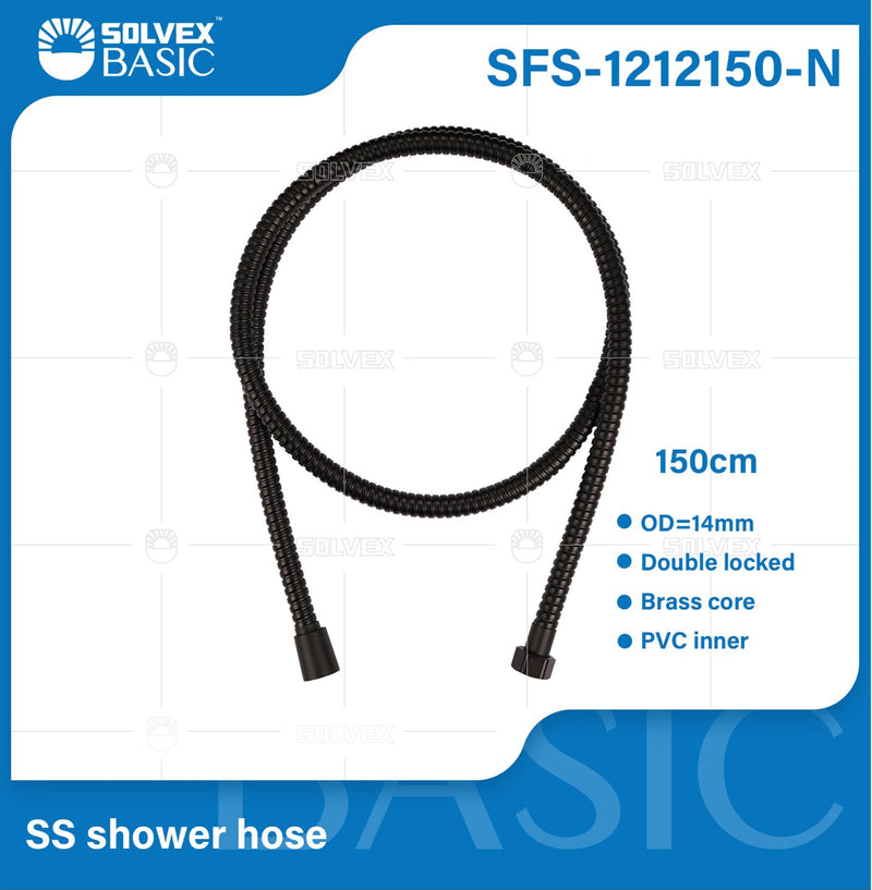 Manguera Flexible de Ducha Negra 150cm. Repuesto Universal para Regadera Teléfono de acero inoxidable.