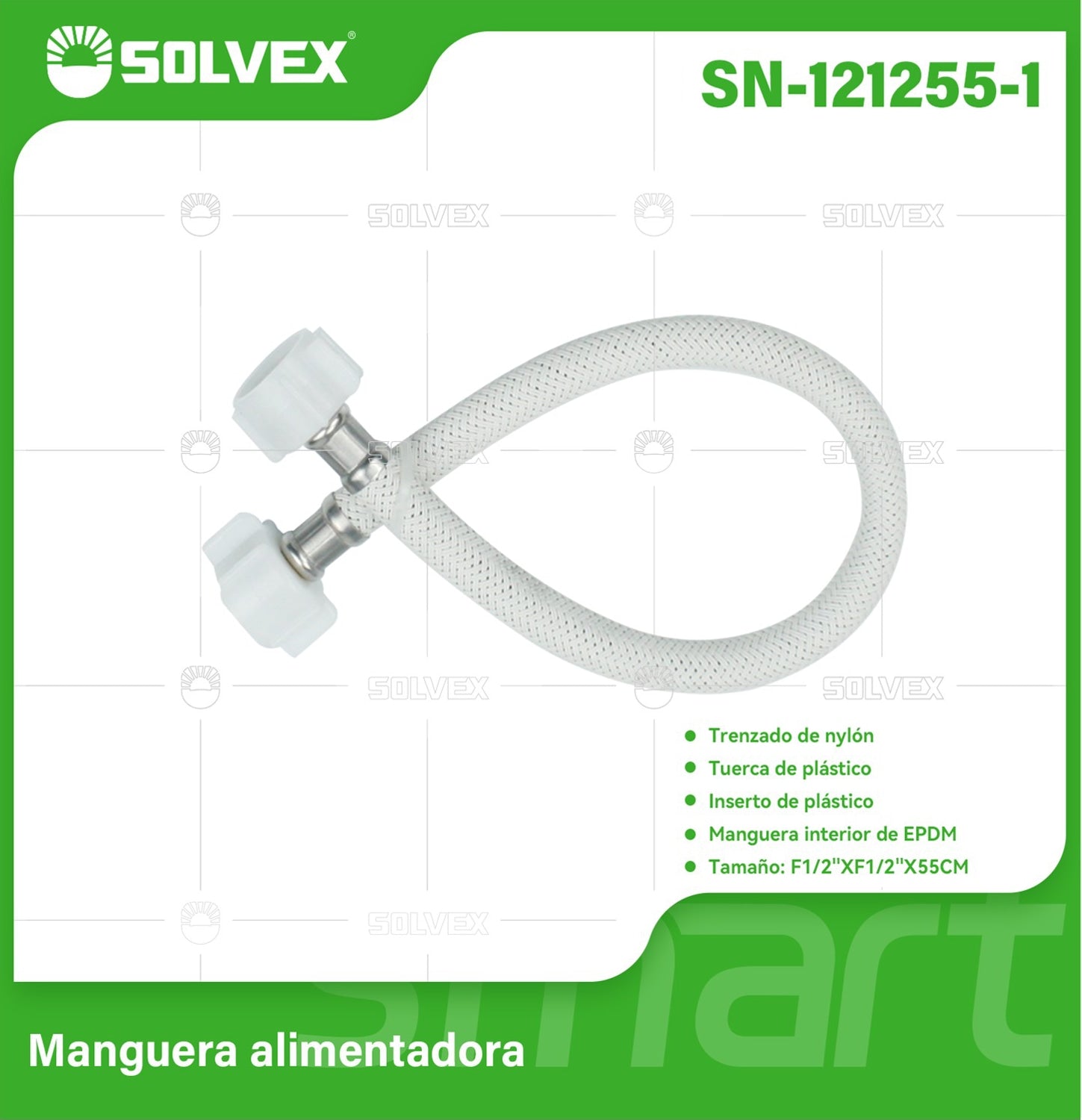 Tubo De Abasto Manguera Flexible 55Cm. Nylon Trenzado Con Tuercas Plásticas H1/2'' x H1/2''.