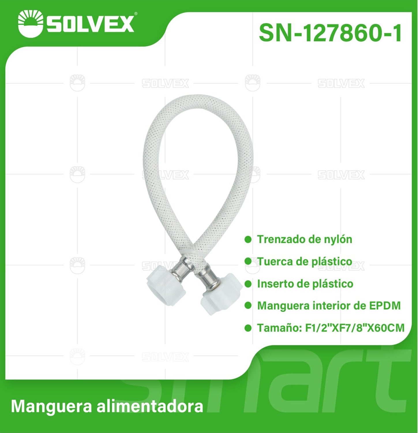 Tubo De Abasto Manguera Flexible 60Cm. Nylon Trenzado Con Tuercas Plásticas H1/2'' x H7/8''.