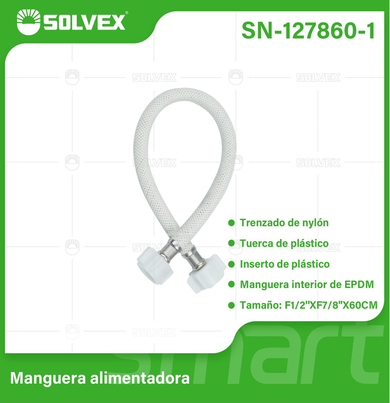 Tubo De Abasto Manguera Flexible 60Cm. Nylon Trenzado Con Tuercas Plásticas H1/2'' x H7/8''.