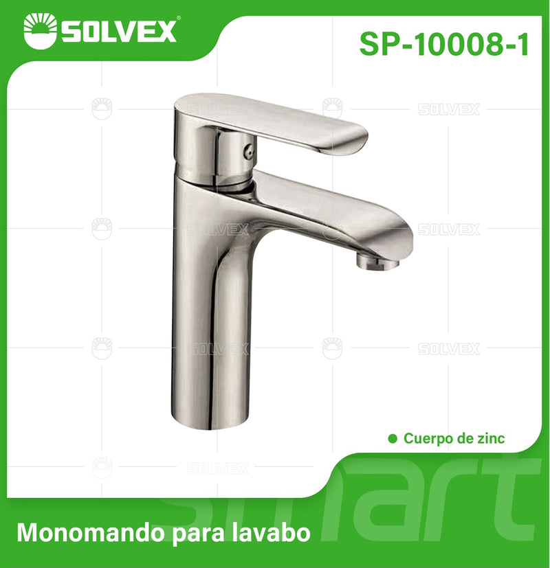 Llave de Lavamanos Individual. Grifo para Lavabo de zinc satinado. Pluma Agua Fría y Caliente.