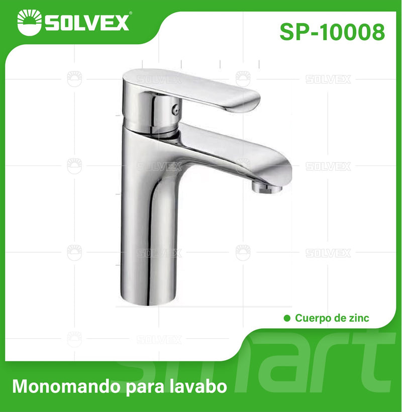 Llave de Lavamanos Individual. Grifo para Lavabo de zinc cromado. Pluma Agua Fría y Caliente.