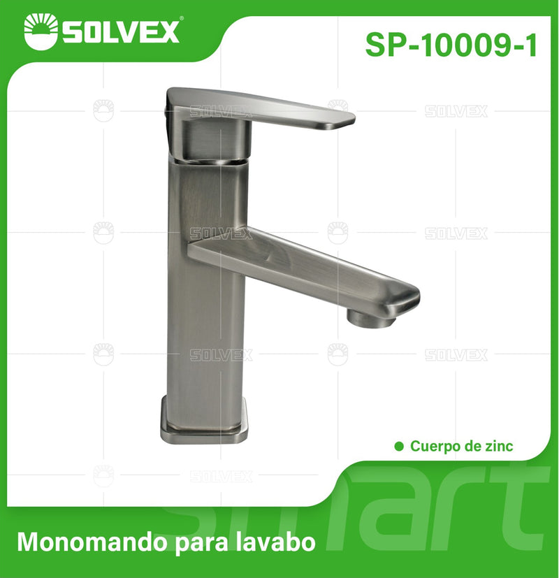 Llave de Lavamanos Individual. Grifo para Lavabo de zinc satinado. Pluma para Agua Fría y Caliente.