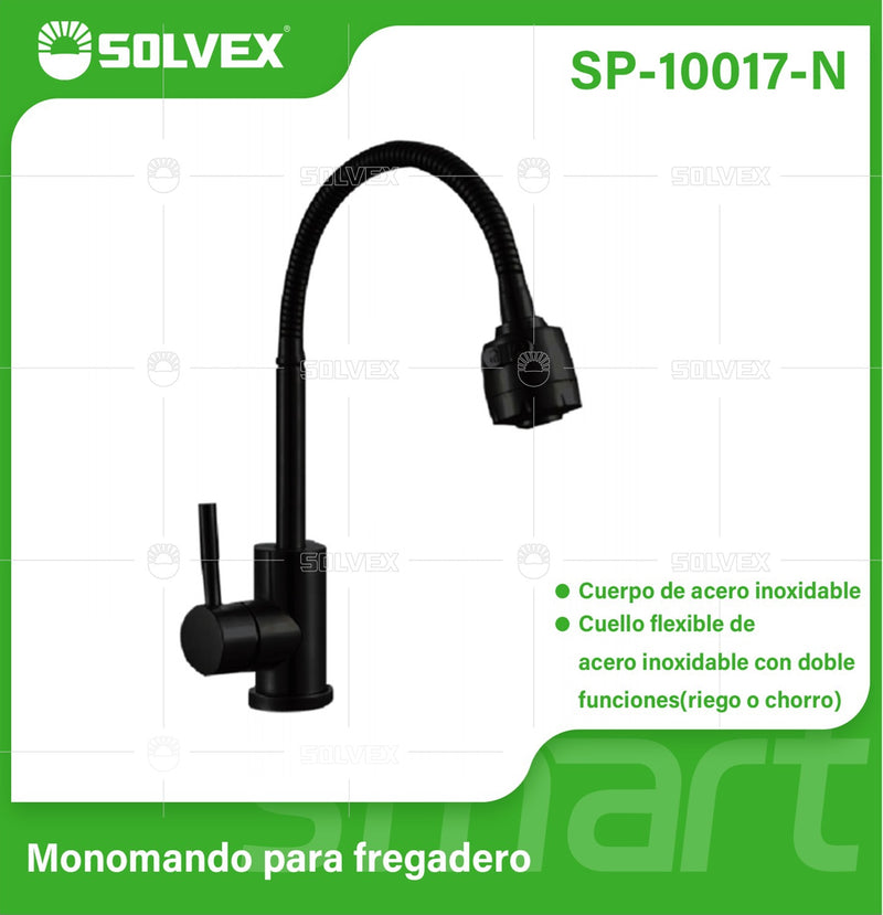 Grifo De fregador Color Negro. Acero Inoxidable Con Cuello Flexible. Pluma Llave Monomando De Cocina Con Doble Función Rociador y Chorro.