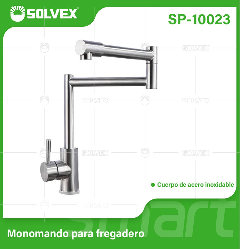 Grifo de fregador. Acabado Cepillado. Acero Inoxidable. Pluma Llave Mezcladora para Cocina. Brazo Articulado de Doble Sección.