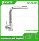 Grifo de fregador. Acabado Satinado Cepillado. Acero Inoxidable. Pluma Llave Mezcladora para Cocina. Cuello Recto en Forma de L.