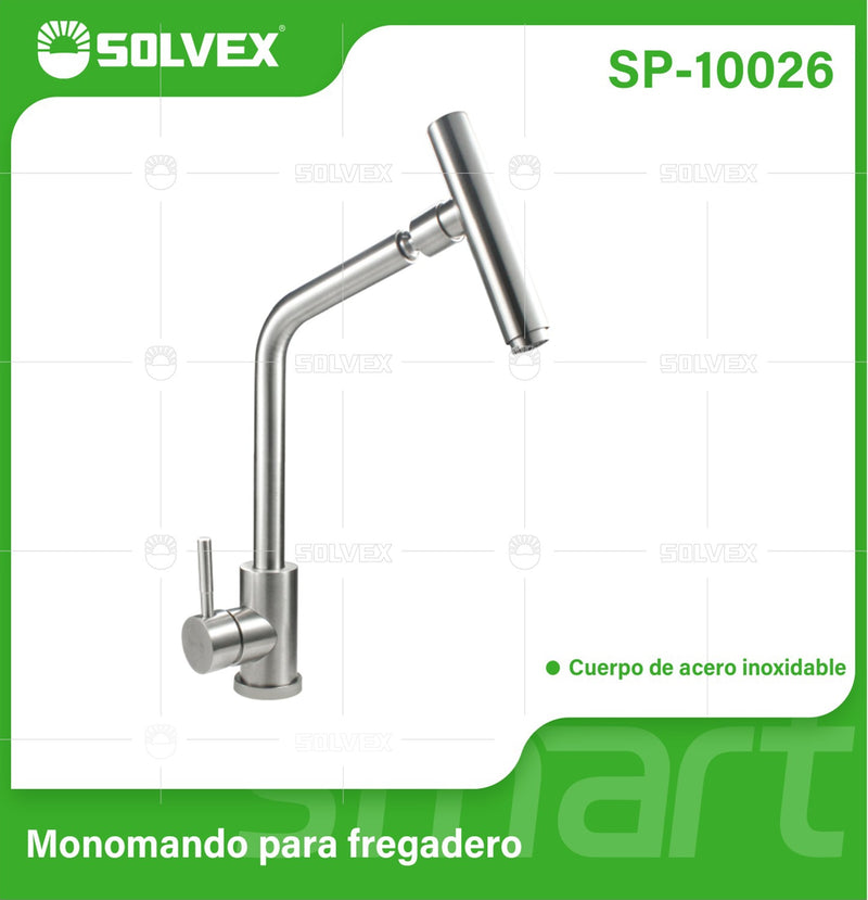 Grifo de fregador de Acero Inoxidable. Pluma Llave Mezcladora para Cocina. Cuello Recto con Boquilla Giratoria Cilíndrica.