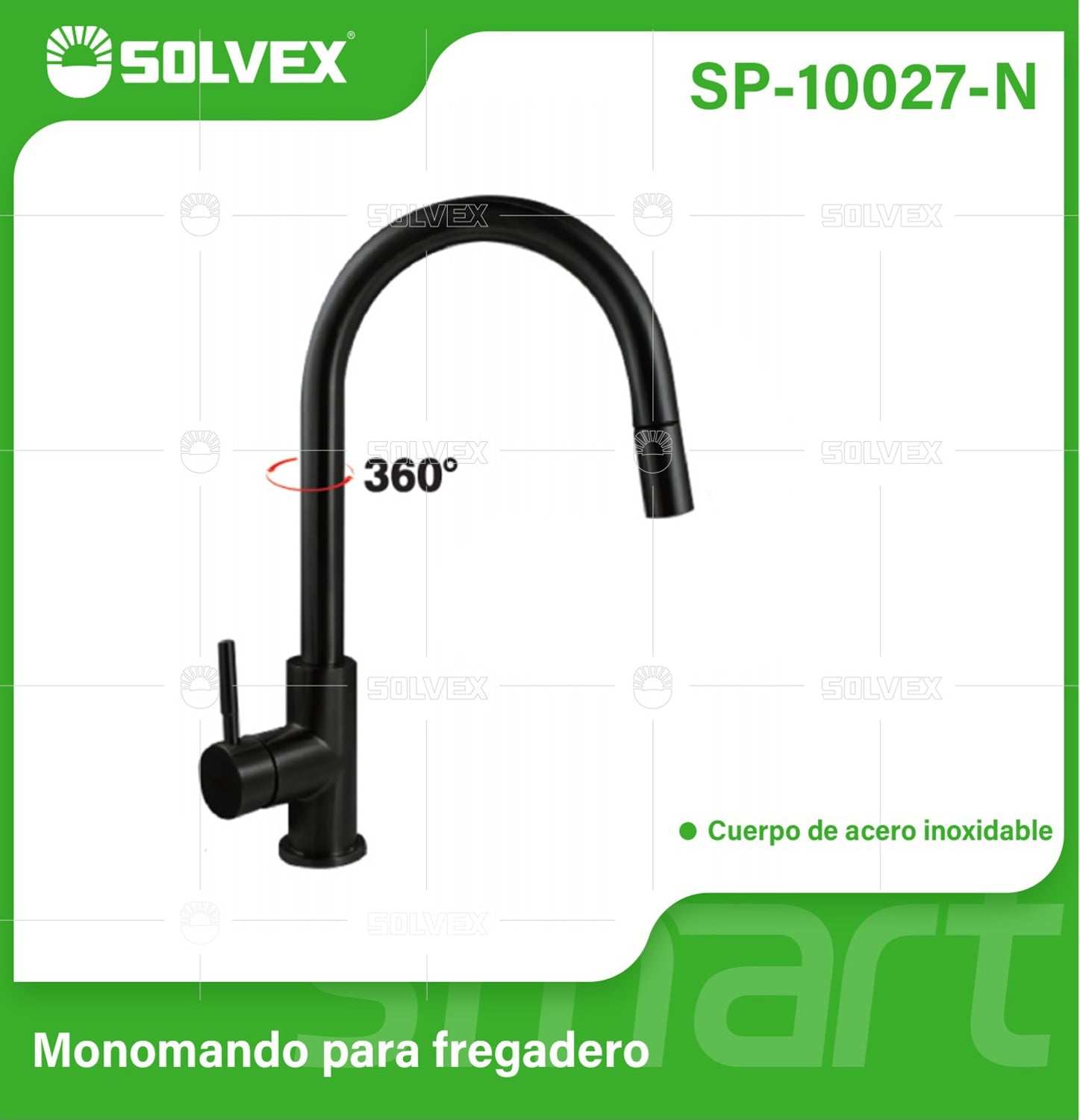 Grifo de fregador de Acero Inoxidable. Pluma Llave Mezcladora para Cocina con Manguera Extensible de 1.5 m. Color negro.