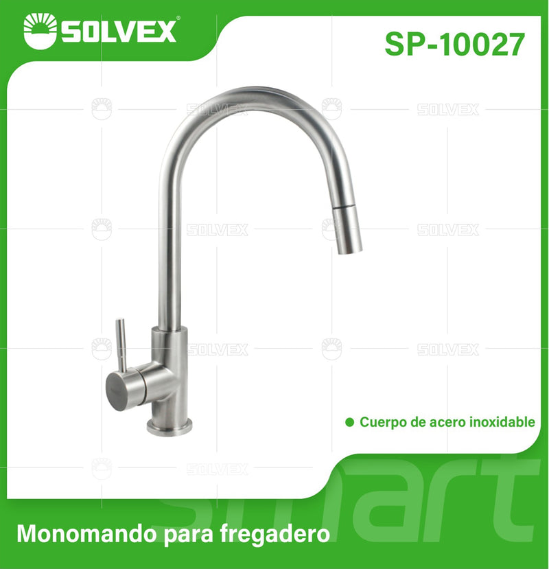 Grifo de fregador de Acero Inoxidable. Pluma Llave Mezcladora para Cocina de Cuello Alto con Manguera Extensible de 1.5 m.