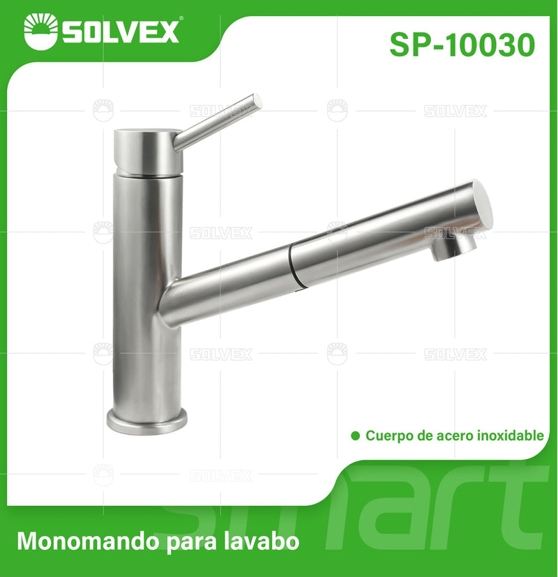 Llave de Lavamanos Individual. Grifo para Lavabo. Pluma de Agua Fría y Caliente con Manguera Extensible de 1.5 m.