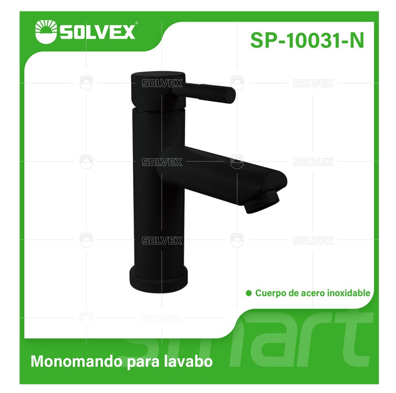 Llave de Lavamanos Individual. Acabado Satinado. Grifo para Lavabo. Pluma Agua Fría y Caliente. Incluye Panel de 4″.