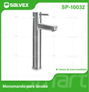 Llave de Lavamanos Individual Alta. Acabado Satinado. Grifo para Lavabo. Pluma Agua Fría y Caliente. Acero Inoxidable.