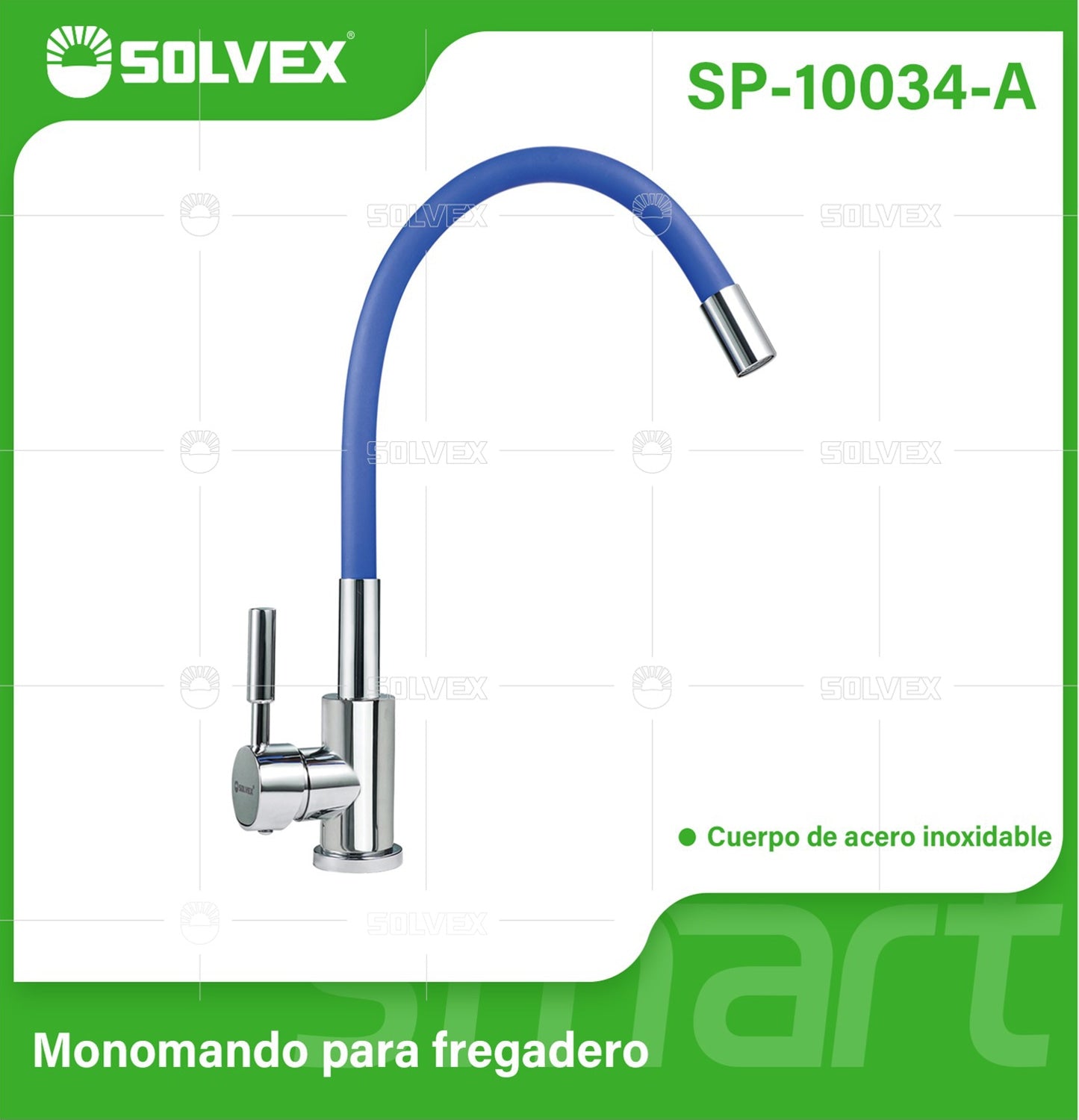 Grifo de fregador. Color Azul. Acero Inoxidable. Pluma Llave Mezcladora para Cocina. Cuello Flexible Universal.