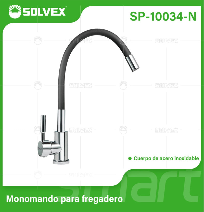 Grifo de fregador. Color Negro. Acero Inoxidable. Pluma Llave Mezcladora para Cocina. Cuello Flexible Universal.
