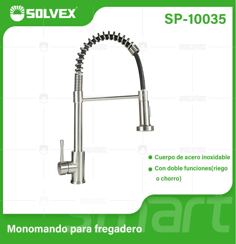 Grifo de fregador con Rociador Extraíble y Doble Función (Riego o Chorro). Pluma Llave Mezcladora para Cocina.