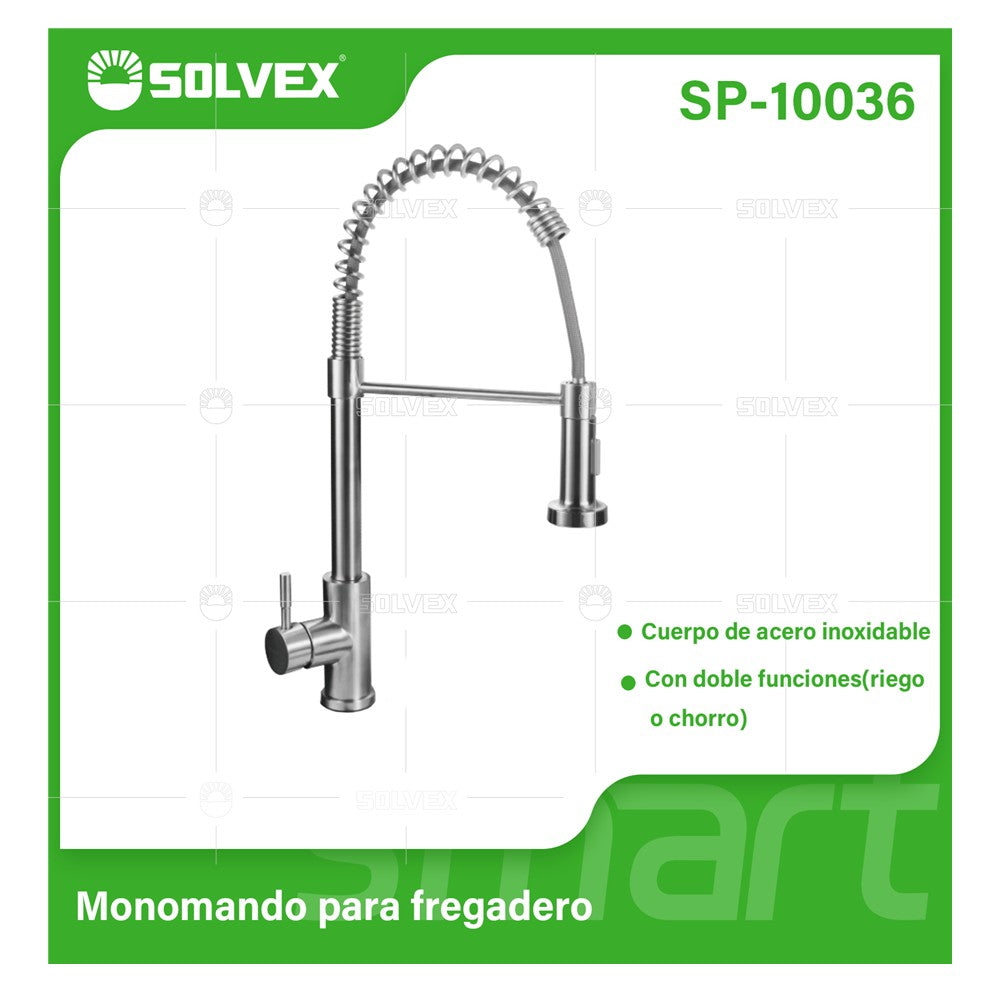 Grifo de fregador con Rociador Extraíble y Doble Función (Riego o Chorro). Pluma Llave Mezcladora para Cocina. Incluye Panel de 20 cm.