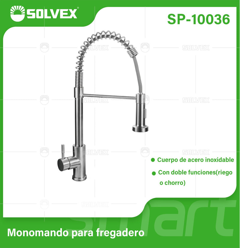 Grifo de fregador con Manguera Extensible de 1,5 m y Doble Función (Riego o Pulverización). Pluma Llave Mezcladora para Cocina.