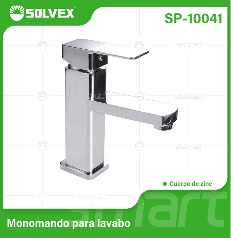 Llave de Lavamanos Individual. Grifo para Lavabo de zinc. Pluma Agua Fría y Caliente. Diseño cuadrado moderno.