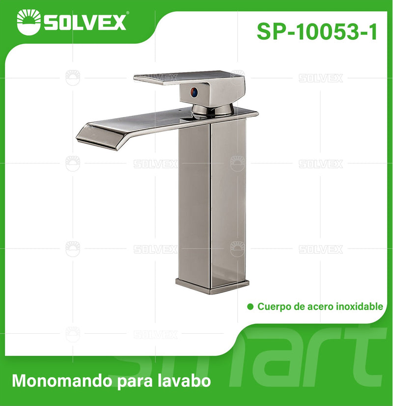 Llave de Lavamanos Individual. Acabado satinado. Grifo para Lavabo. Pluma Agua Fría y Caliente.