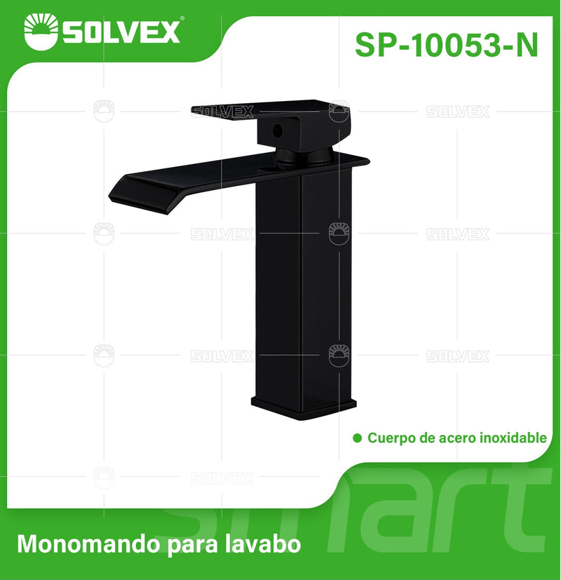 Llave de Lavamanos Individual. Color negro. Grifo para Lavabo. Pluma Agua Fría y Caliente.