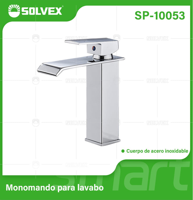 Llave de Lavamanos Individual. Color Cromado Brillante. Grifo para Lavabo. Pluma Agua Fría y Caliente.
