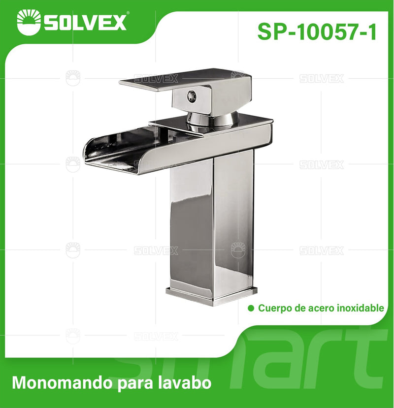 Llave de Lavamanos Individual. Acabado satinado. Grifo para Lavabo. Pluma Agua Fría y Caliente Tipo Cascada.