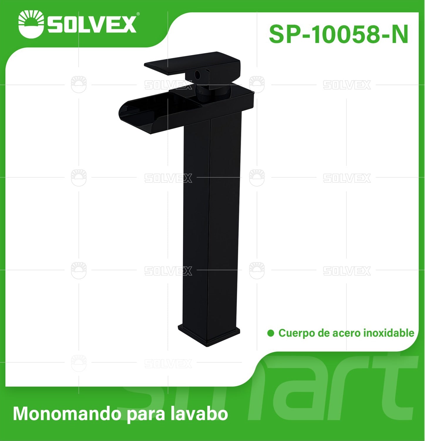 Llave de Lavamanos Individual Alta. Color negro. Grifo para Lavabo. Pluma Agua Fría y Caliente.