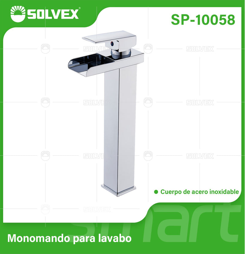 Llave de Lavamanos Individual Alta. Color Cromado Brillante. Grifo para Lavabo. Pluma Agua Fría y Caliente.