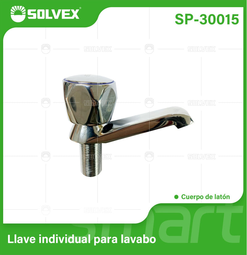 Llave individual para lavabo de latón cromado. Pluma Grifo de baño corto con manija hexagonal y cartucho de latón.