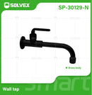 Llave de agua. Color negro. Pluma Grifo de pared largo para lavandería con válvula de agua y tapa de acero inoxidable.