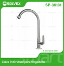 Llave individual para fregador de latón cromado. Pluma Grifo de cocina alto con tubo de acero inoxidable y válvula de agua.