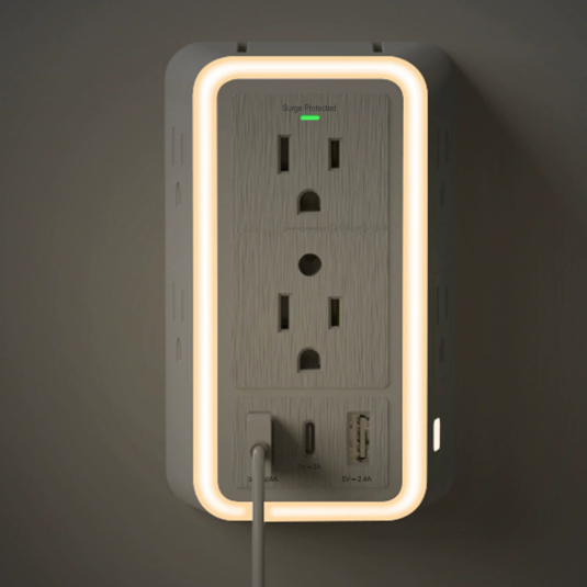 Regleta de Enchufes para Pared Carbone con Protector de Sobretensiones y USB mas 6 enchufes