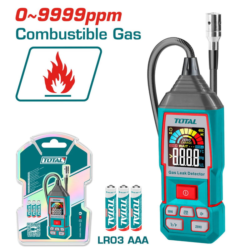 Detector Digital de Gases, Rango 0~9999 ppm Pantalla LCD, Probeta Flexible de 450mm.