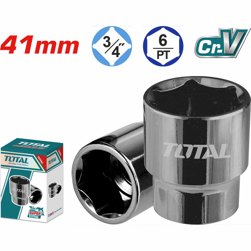 Socket hexagonal 3/4" Cr-V de 41mm con tratamiento térmico 6Pts. Material 50BV30. Dado