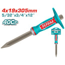 Cincel de hormigón 4mm 40Cr 4x19x305mm. Mango diseño único. Recubrimiento en polvo.