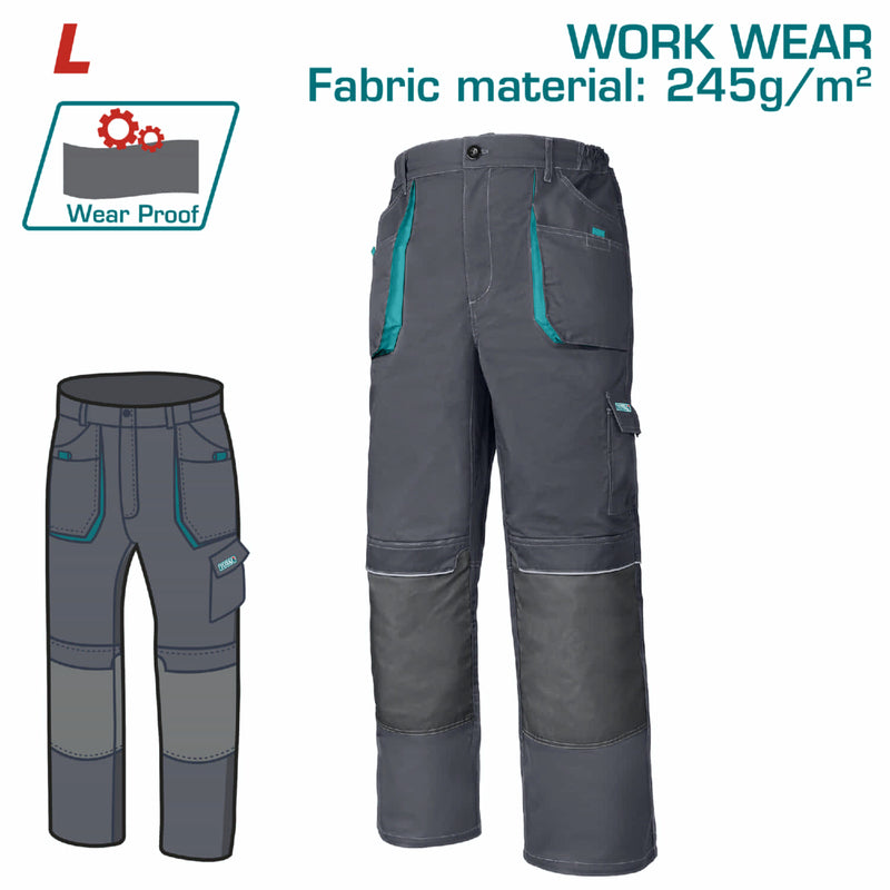Pantalones de Trabajo con material reflectante y bolsillos. Talla L Color Gris
