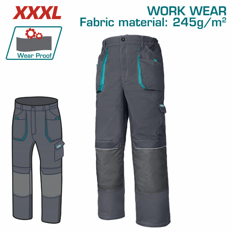 Pantalones de Trabajo con material reflectante y bolsillos. Talla XXXL Color Gris