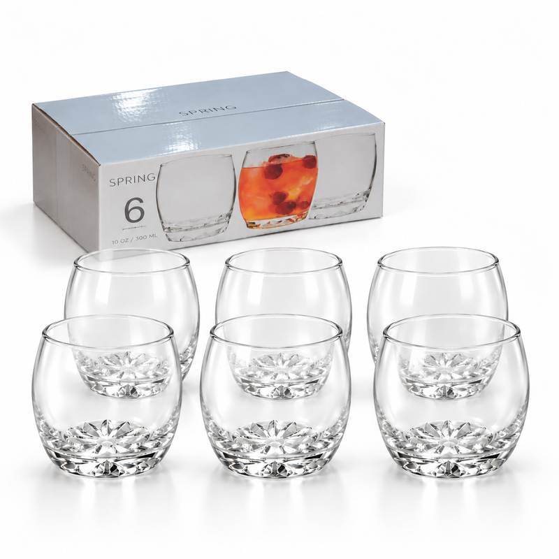 Vasos Transparentes de Vidrio 10 Oz (300ml)  para Agua Bebidas Whisky y Cocteles (Set de 6)