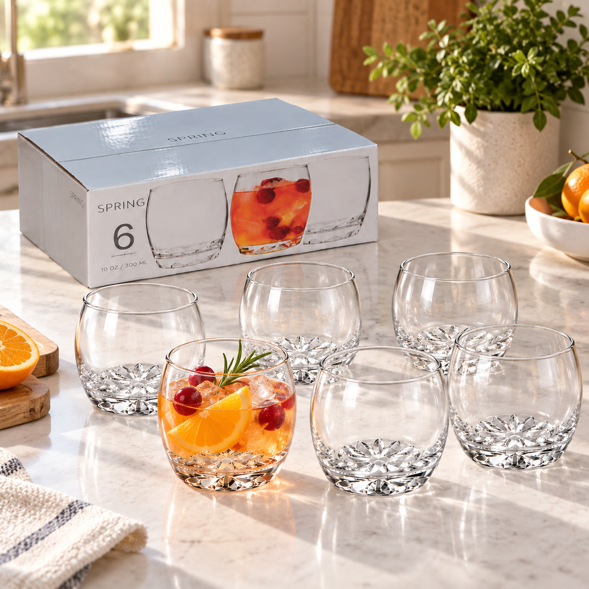 Vasos Transparentes de Vidrio 10 Oz (300ml)  para Agua Bebidas Whisky y Cocteles (Set de 6)