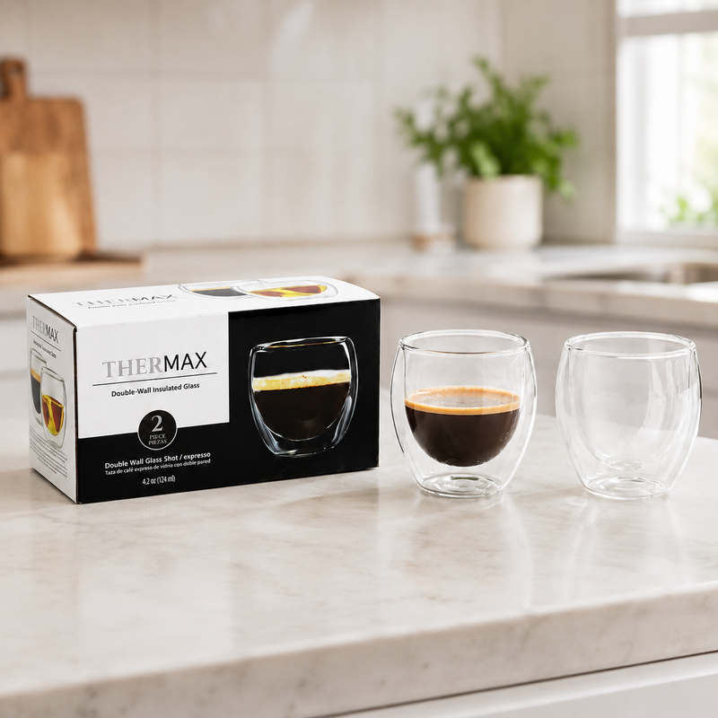 Tazas de Doble Pared de Borosilicato para Shot y Espresso 4.2 oz (120ml) Vasos de Vidrio para Café y Té (Set de 2)