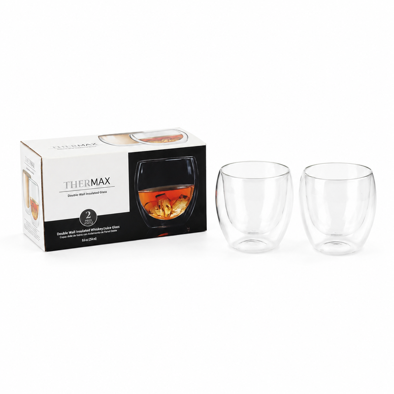 Vasos de Doble Pared de Borosilicato (Set de 2) para Whisky Cocteles y Bebidas 8.6 Oz (150ml)