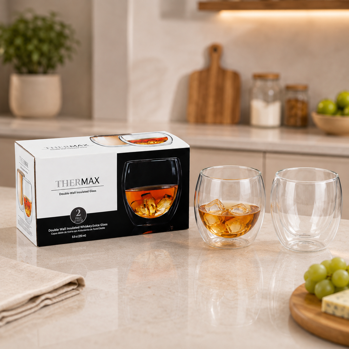 Vasos de Doble Pared de Borosilicato (Set de 2) para Whisky Cocteles y Bebidas 8.6 Oz (150ml)